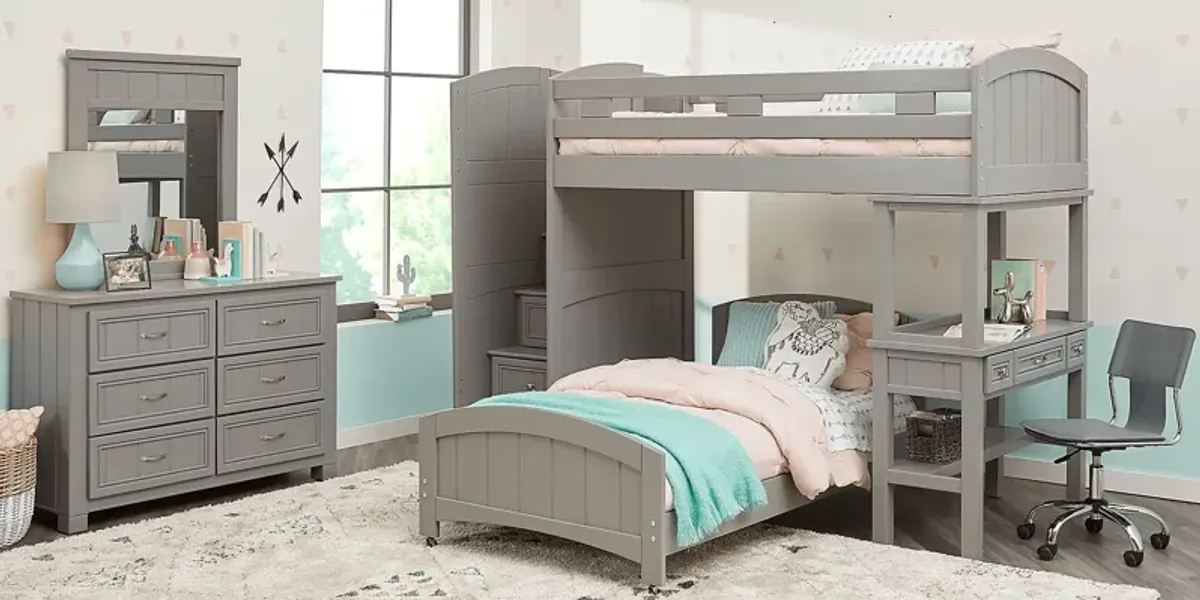 Kids Cottage Colors Gray Twin/Twin Step Bunk Bed with Desk