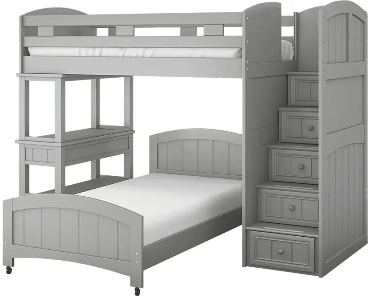 Kids Cottage Colors Gray Twin/Twin Step Bunk Bed with Desk