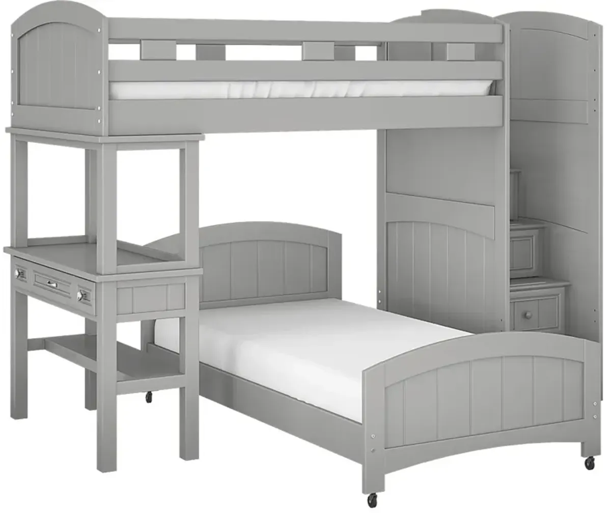 Kids Cottage Colors Gray Twin/Twin Step Bunk Bed with Desk