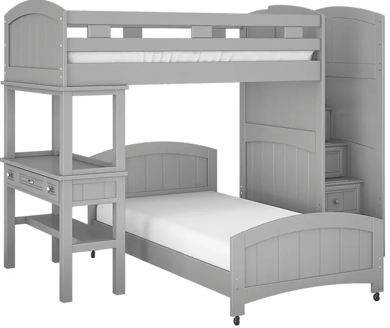Kids Cottage Colors Gray Twin/Twin Step Bunk Bed with Desk