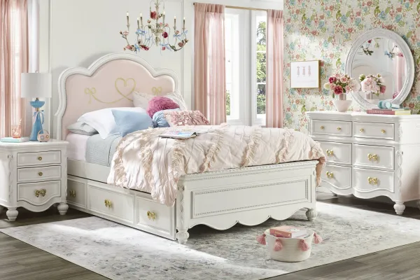 Disney Princess Sparkle White Twin Upholstered Panel Bedroom
