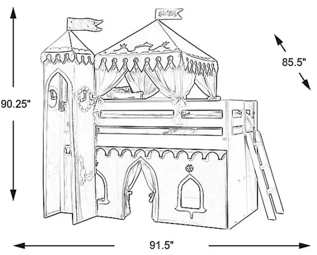 Disney Princess Fairytale White Twin Loft Bed with Activity Panel and Tower