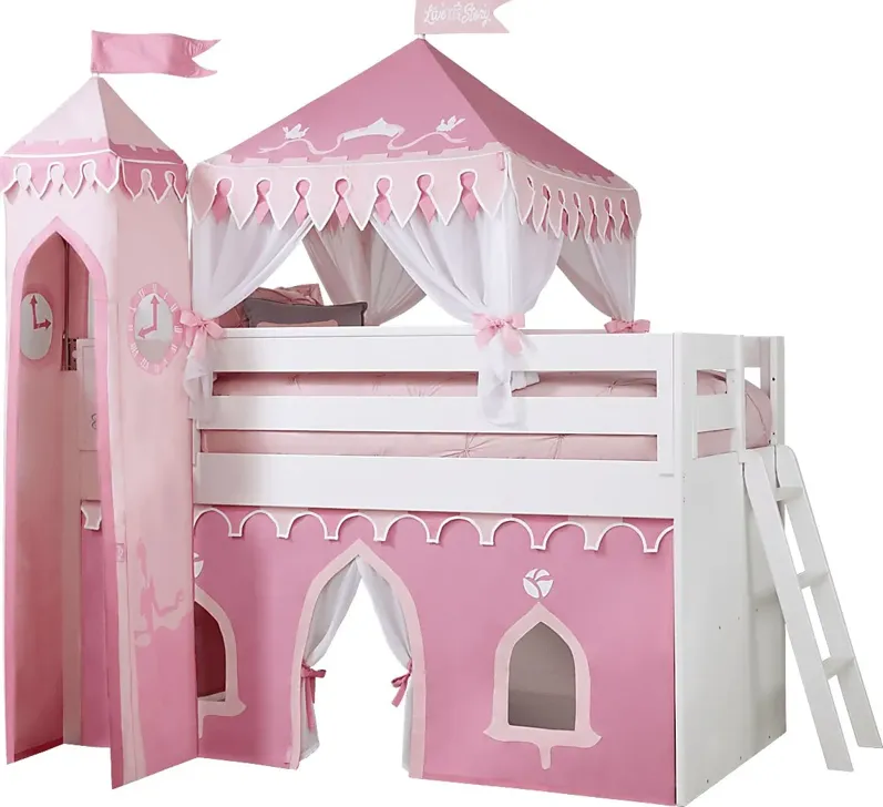 Disney Princess Fairytale White Twin Loft Bed with Activity Panel and Tower