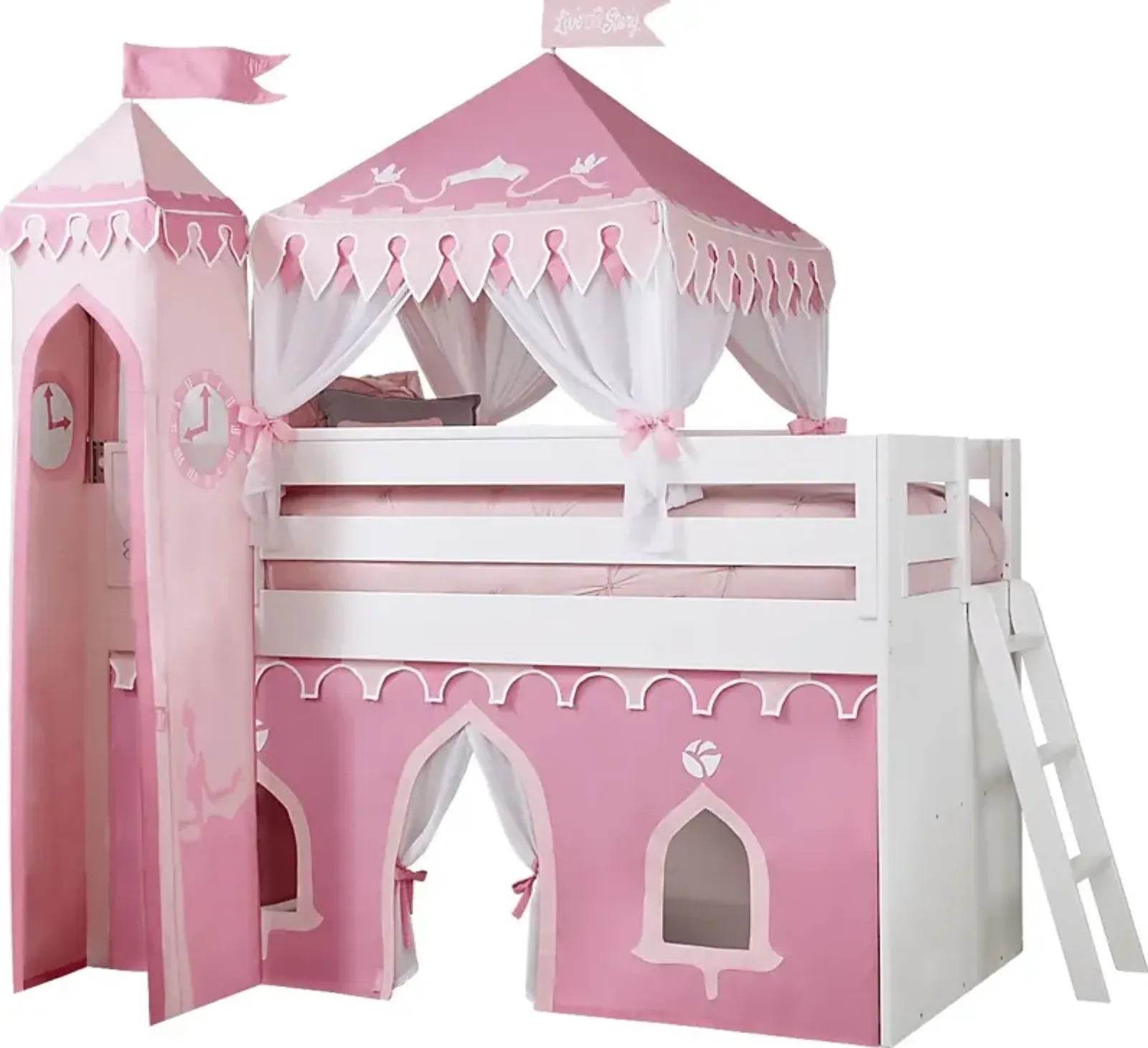 Disney Princess Fairytale White Twin Loft Bed with Activity Panel and Tower