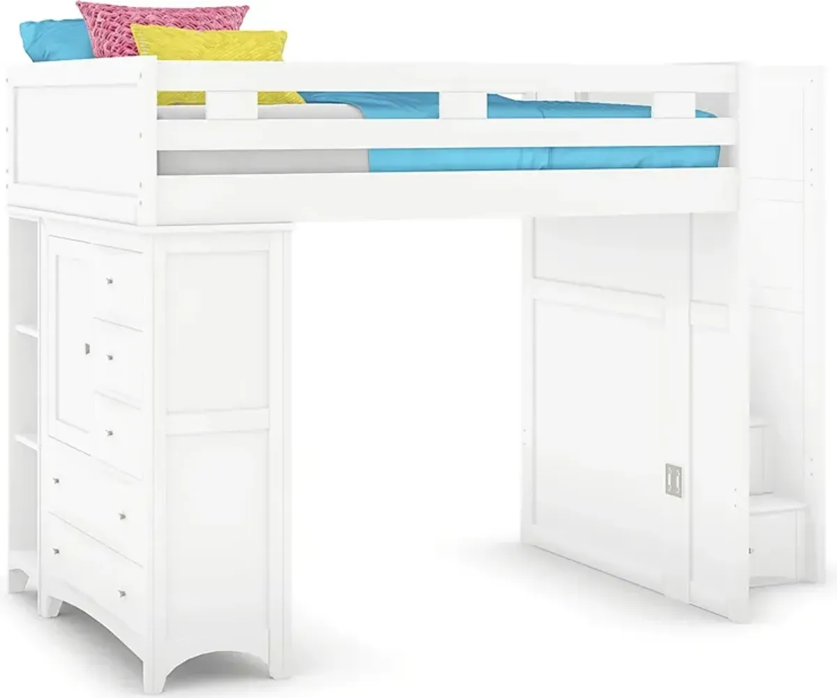 Ivy League 2.0 White Full Step Loft with Chest and Bookcase