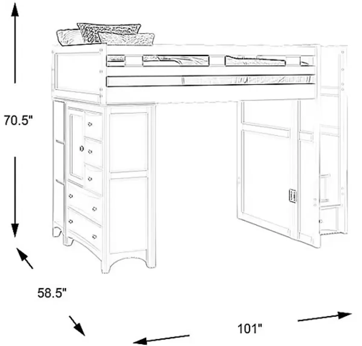 Ivy League 2.0 White Full Step Loft with Chest and Bookcase