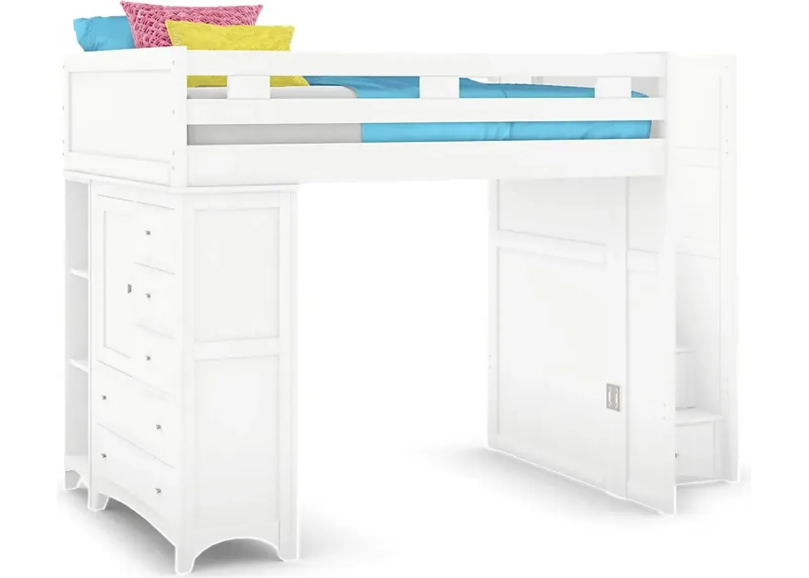 Ivy League 2.0 White Full Step Loft with Chest and Bookcase