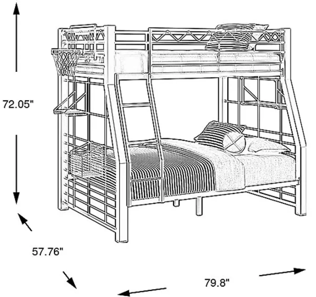 Build-A-Bunk Gray Twin/Full Bunk Bed with Gray Accessories and Basketball Hoop