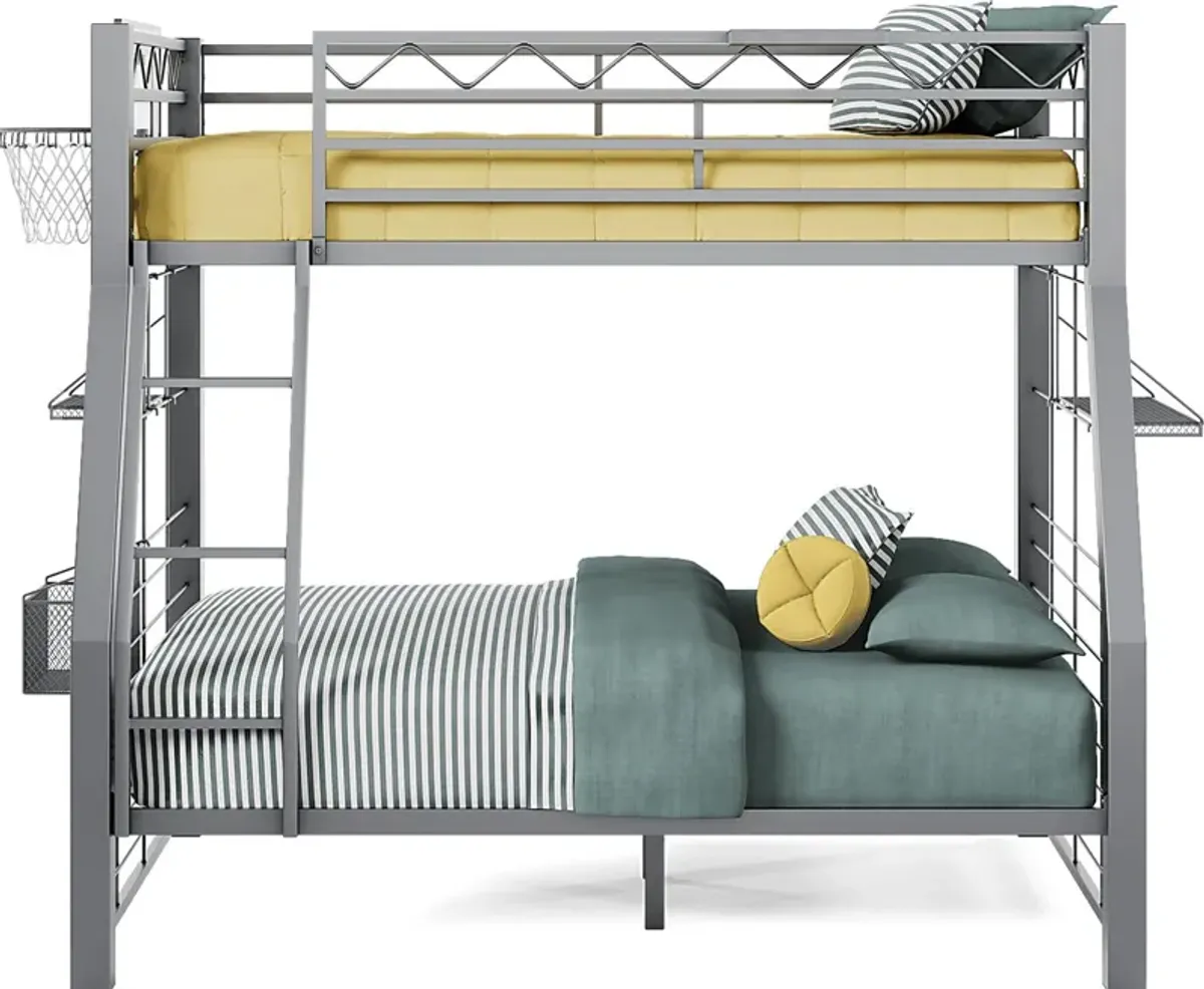 Build-A-Bunk Gray Twin/Full Bunk Bed with Gray Accessories and Basketball Hoop