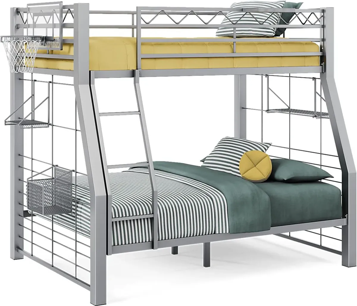 Build-A-Bunk Gray Twin/Full Bunk Bed with Gray Accessories and Basketball Hoop