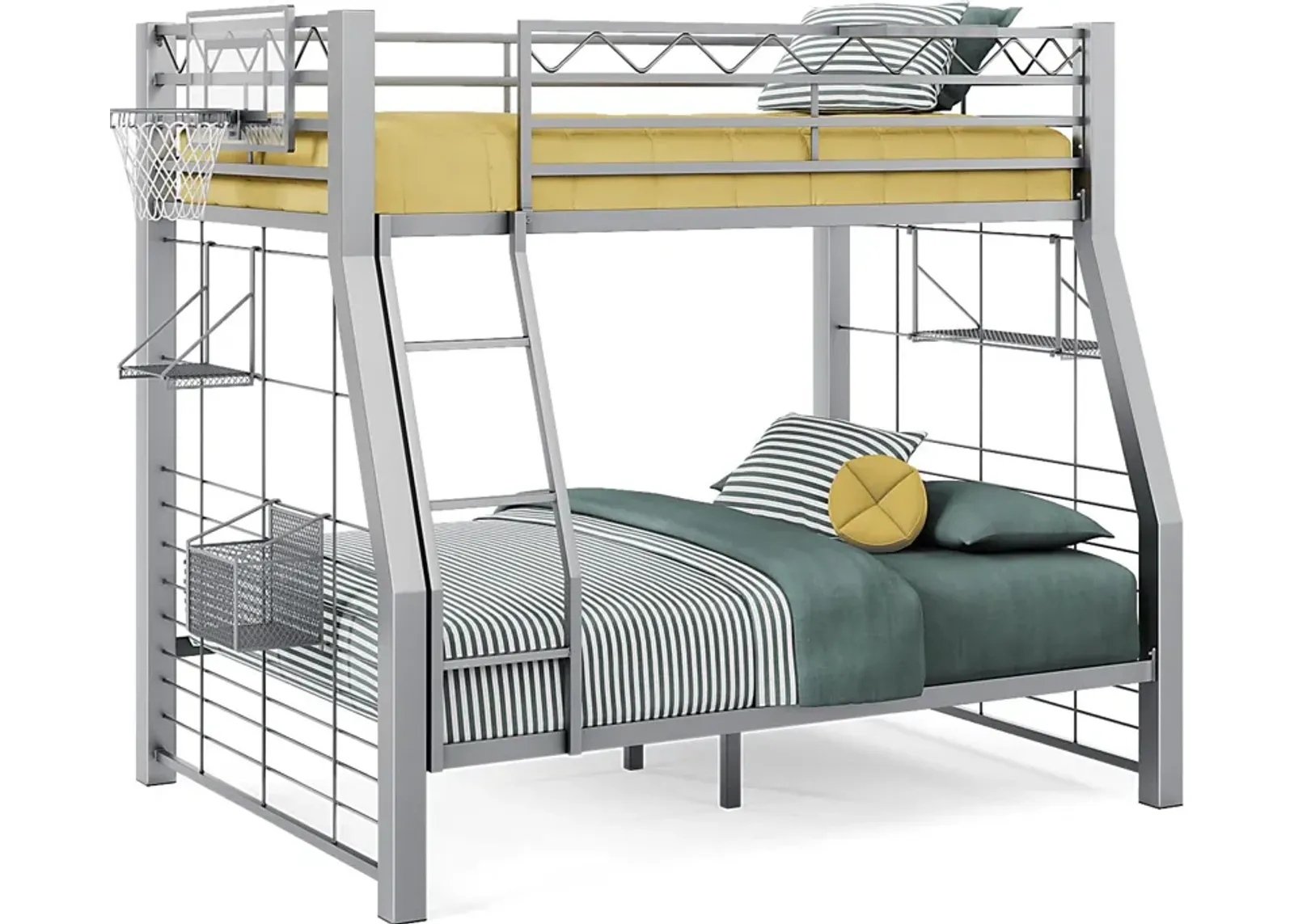 Build-A-Bunk Gray Twin/Full Bunk Bed with Gray Accessories and Basketball Hoop