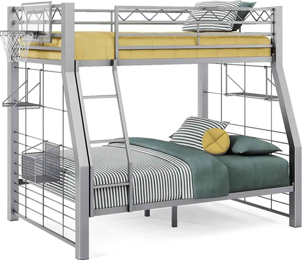 Build-A-Bunk Gray Twin/Full Bunk Bed with Gray Accessories and Basketball Hoop