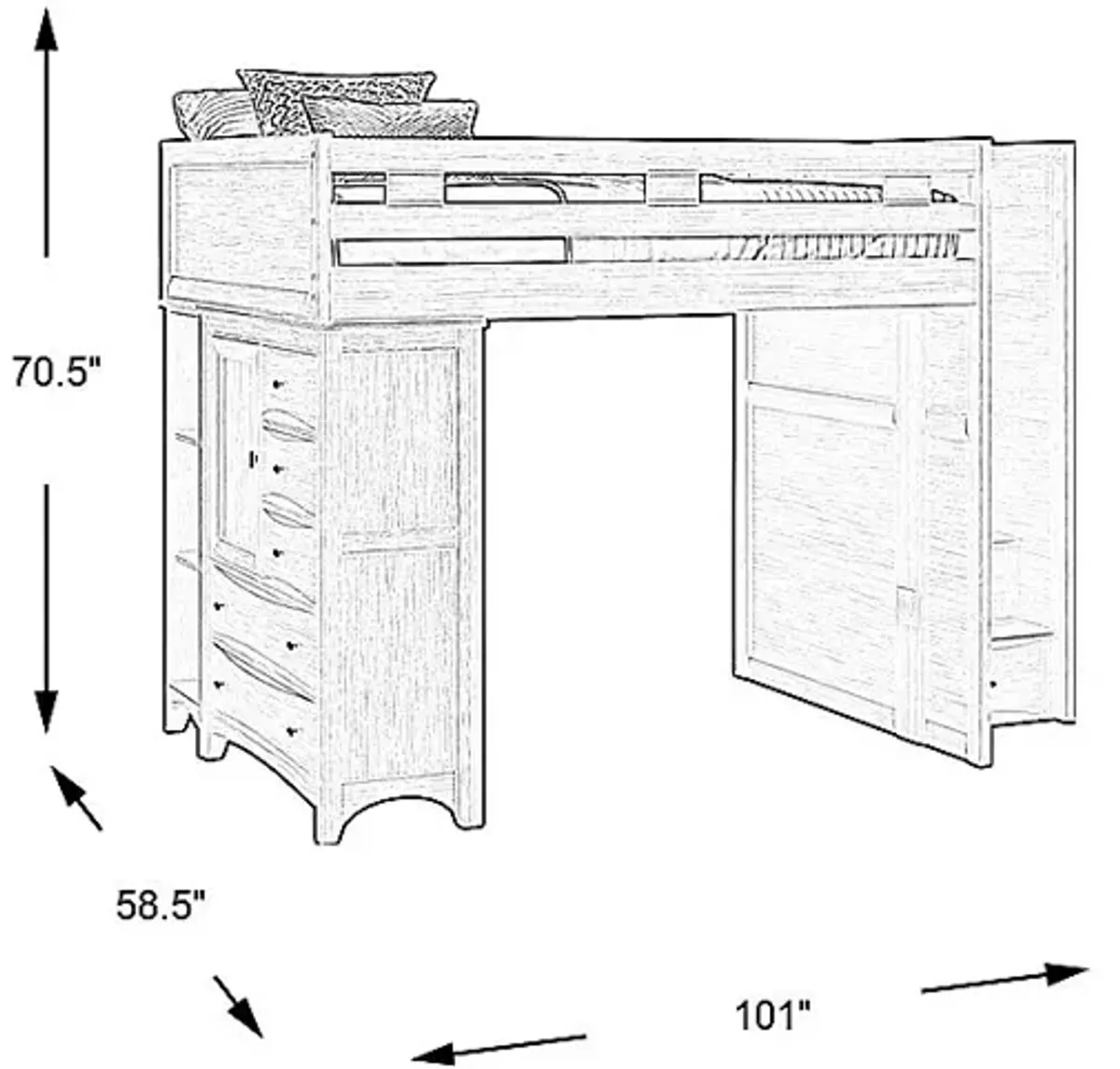 Ivy League 2.0 Walnut Full Step Loft with Chest and Bookcase