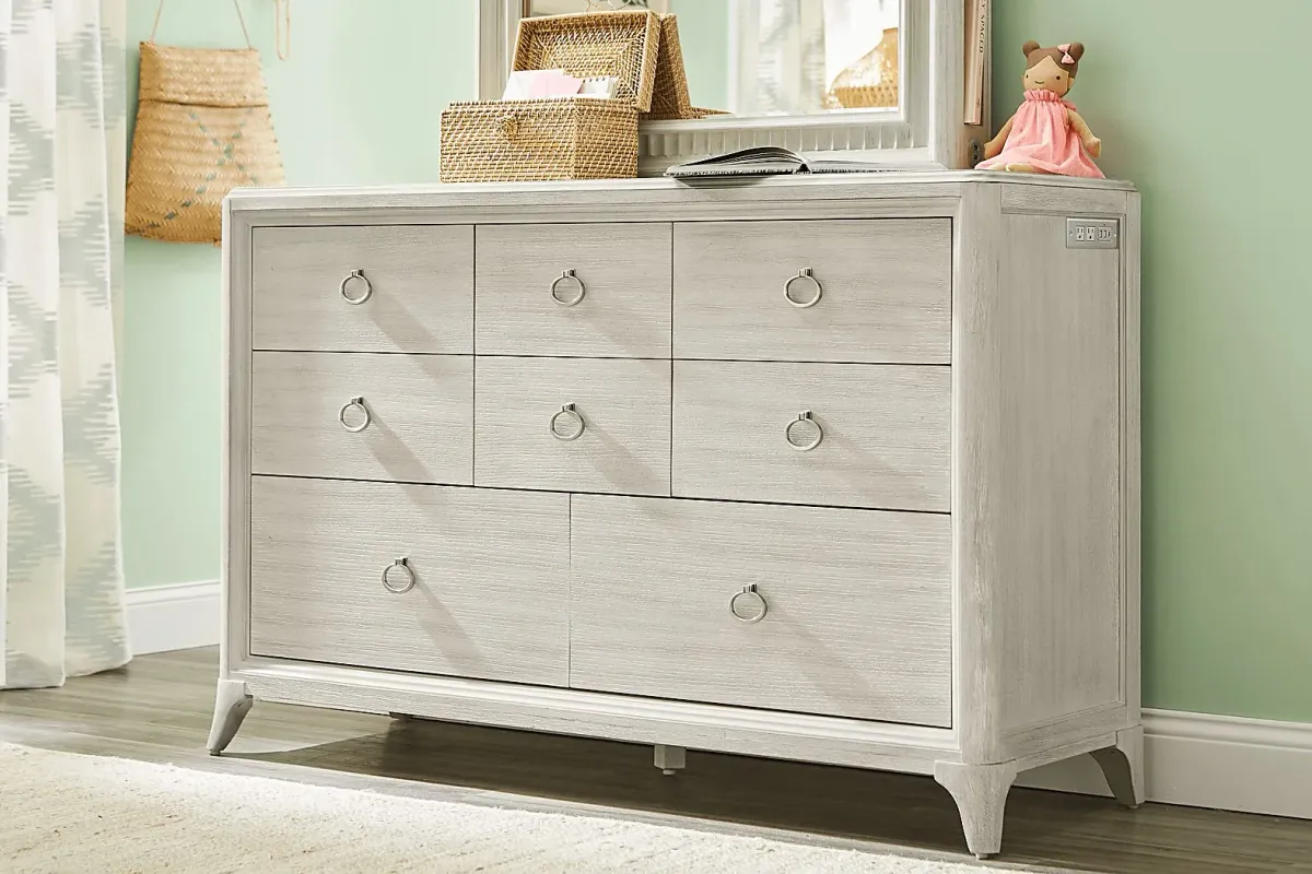 Kids Vivien Wirebrush Gray Bedroom with Moonstone Pink Full Upholstered Bed