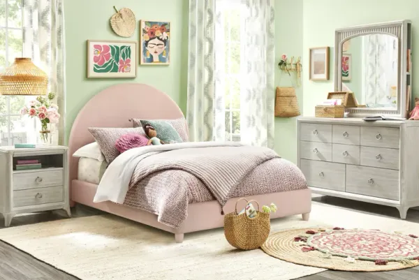 Kids Vivien Wirebrush Gray Bedroom with Moonstone Pink Full Upholstered Bed