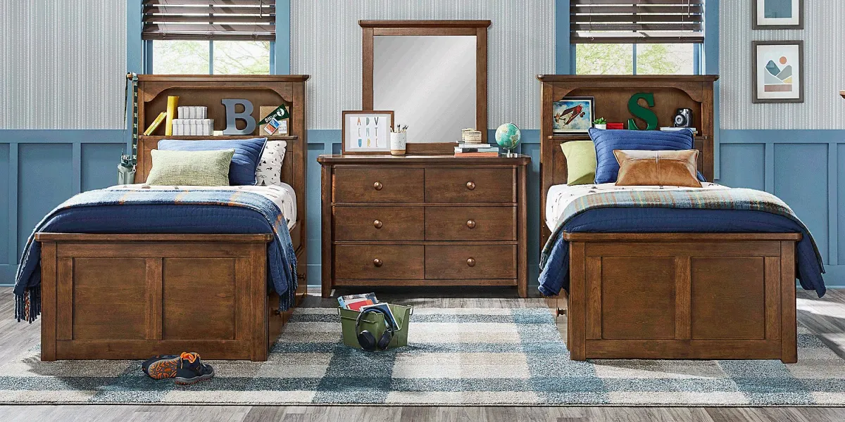 Kids South Bend Brown Cherry 8 Pc Twin Bookcase Bedroom