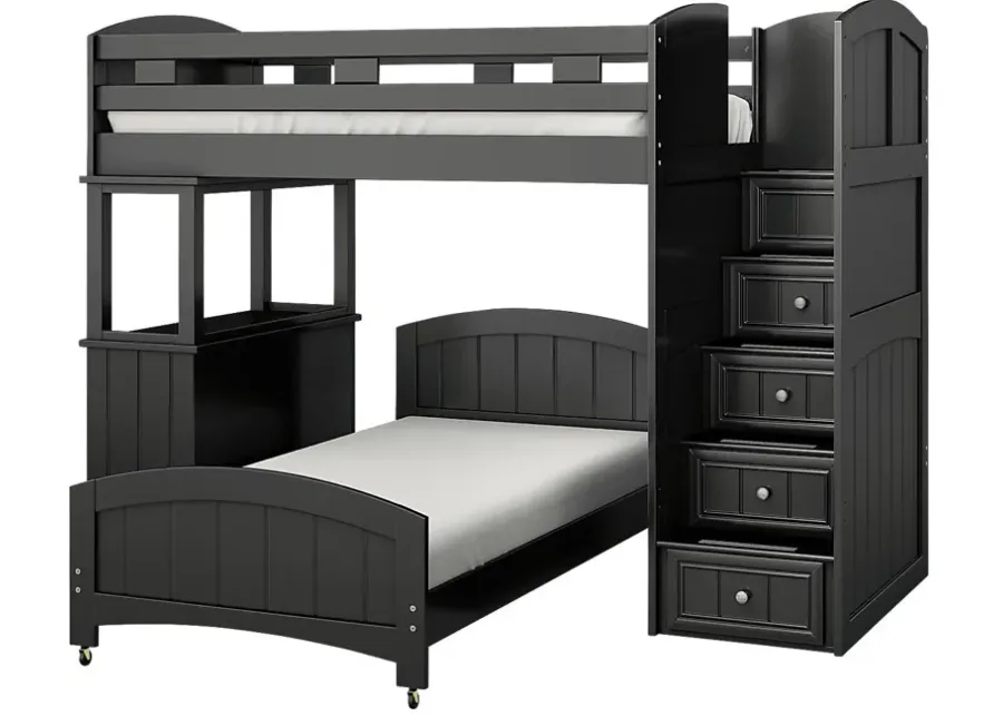 Kids Cottage Colors Black Twin/Twin Step Bunk with Dresser