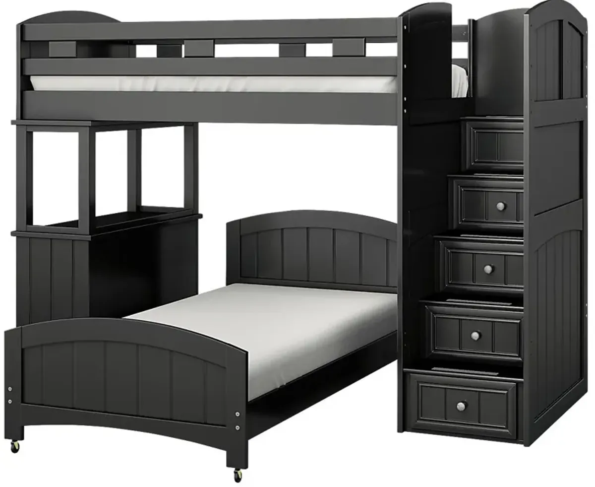 Kids Cottage Colors Black Twin/Twin Step Bunk with Dresser