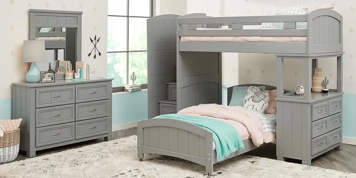 Kids Cottage Colors Gray Twin/Twin Step Bunk Bed with Dresser