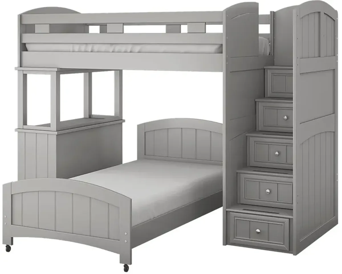 Kids Cottage Colors Gray Twin/Twin Step Bunk Bed with Dresser