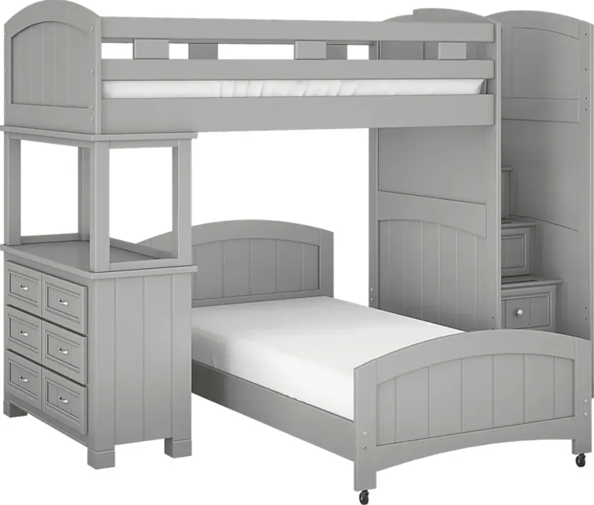 Kids Cottage Colors Gray Twin/Twin Step Bunk Bed with Dresser