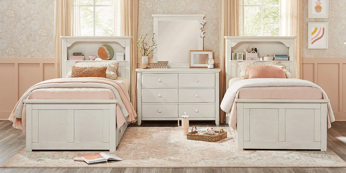 Kids South Bend Washed White 8 Pc Twin Bookcase Bedroom