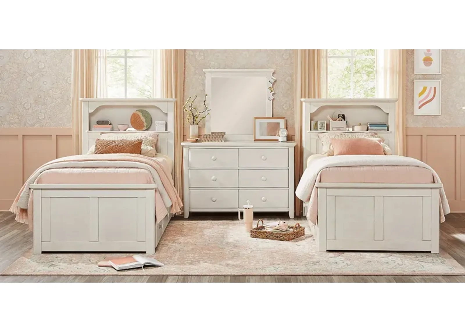 Kids South Bend Washed White 8 Pc Twin Bookcase Bedroom