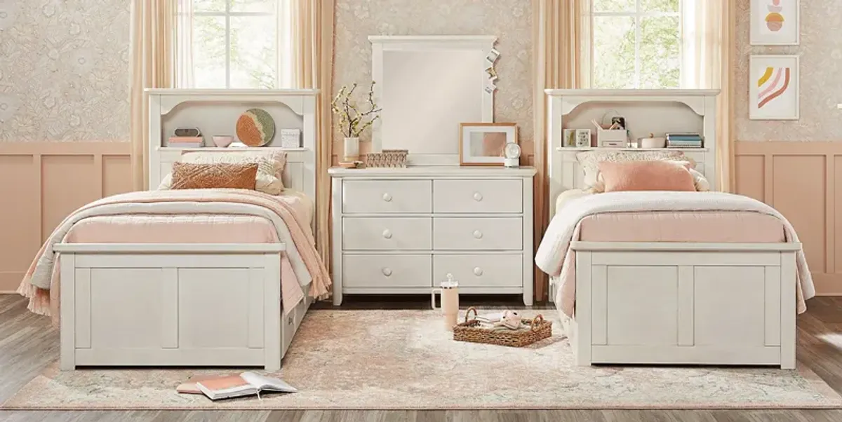 Kids South Bend Washed White 8 Pc Twin Bookcase Bedroom