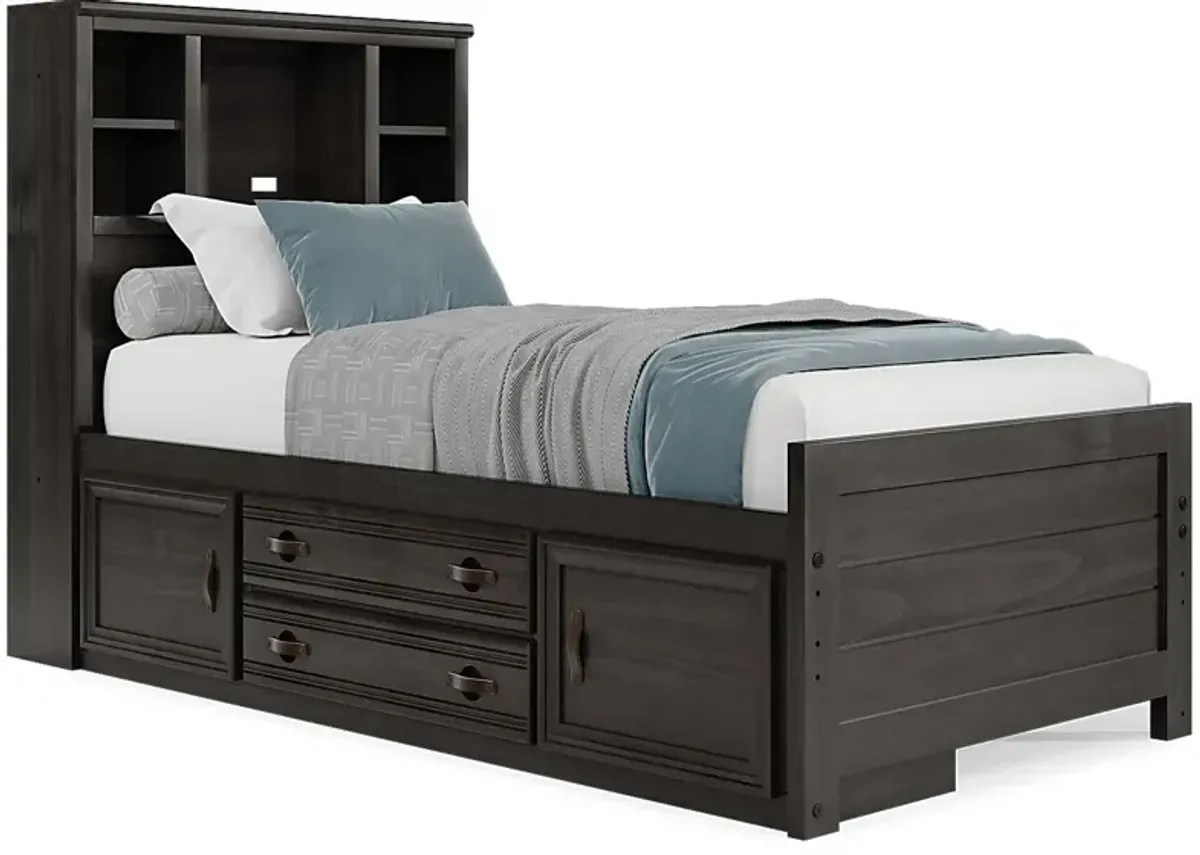 Kids Creekside 2.0 Charcoal 5 Pc Twin Bookcase Bedroom with Storage Side Rail