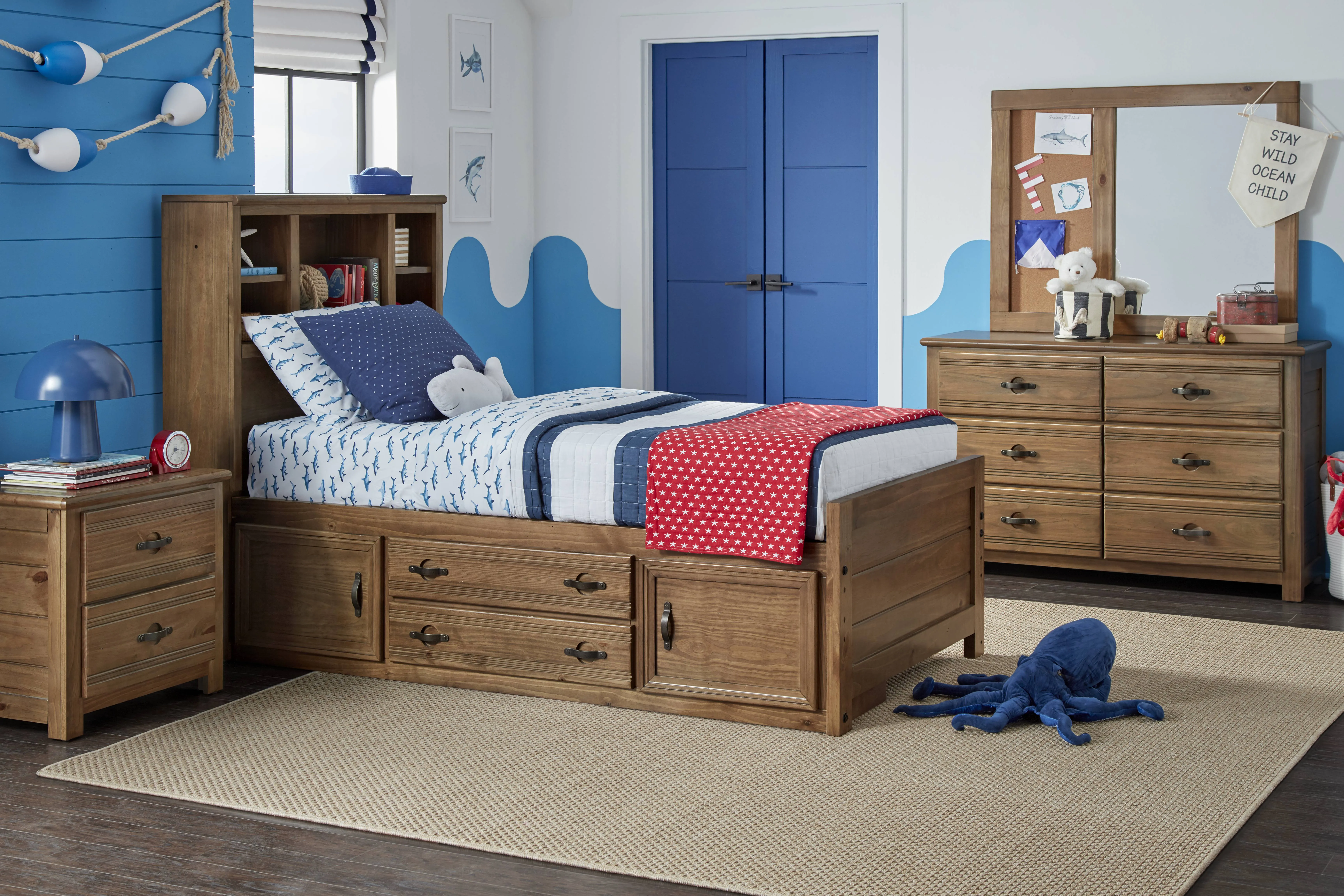Kids Creekside 2.0 Chestnut Twin Bookcase Bedroom with Storage Side Rail