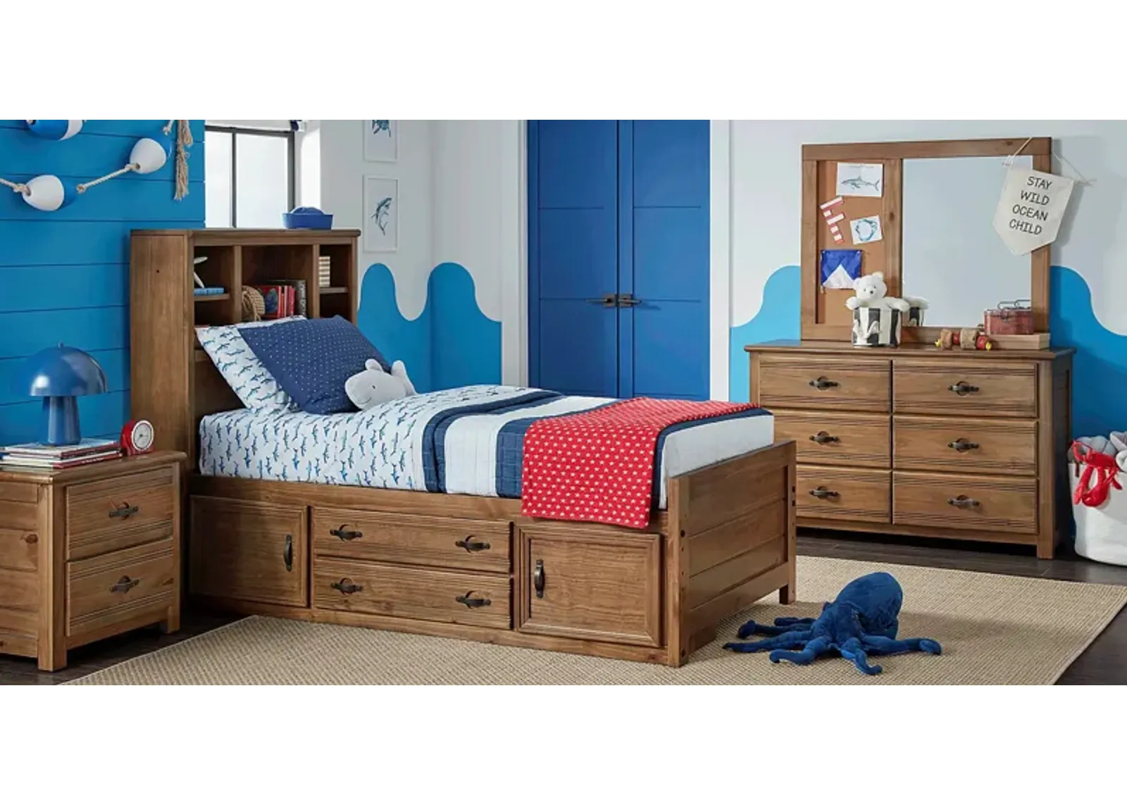 Kids Creekside 2.0 Chestnut 5 Pc Twin Bookcase Bedroom with Storage Side Rail