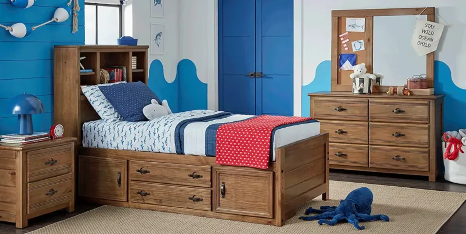 Kids Creekside 2.0 Chestnut 5 Pc Twin Bookcase Bedroom with Storage Side Rail