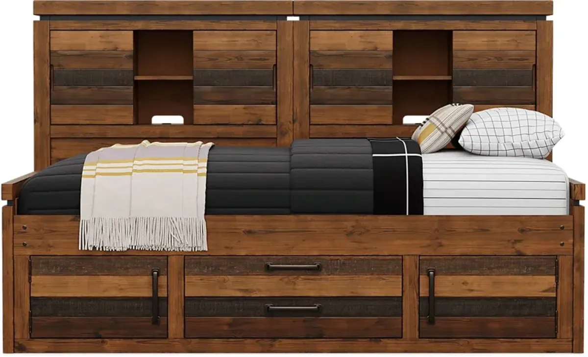 Kids Westover Hills Jr. Brown Twin Bookcase Wall Bed with Storage Side Rail