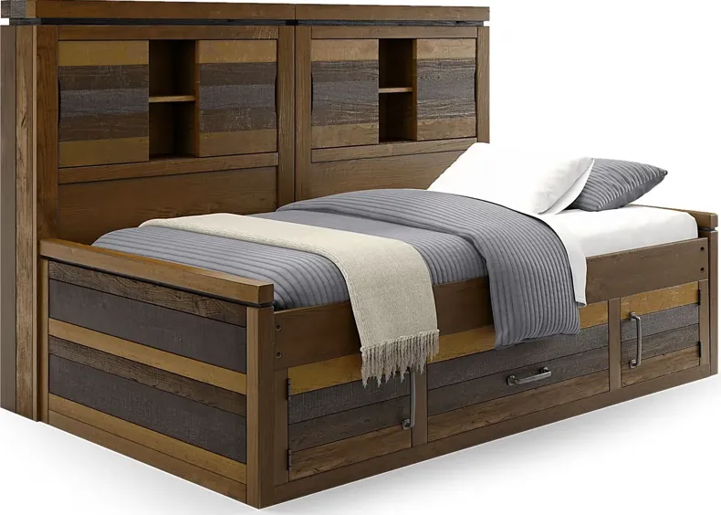 Kids Westover Hills Jr. Reclaimed Brown 3 Pc Twin Bookcase Wall Bed with Storage Side Rail