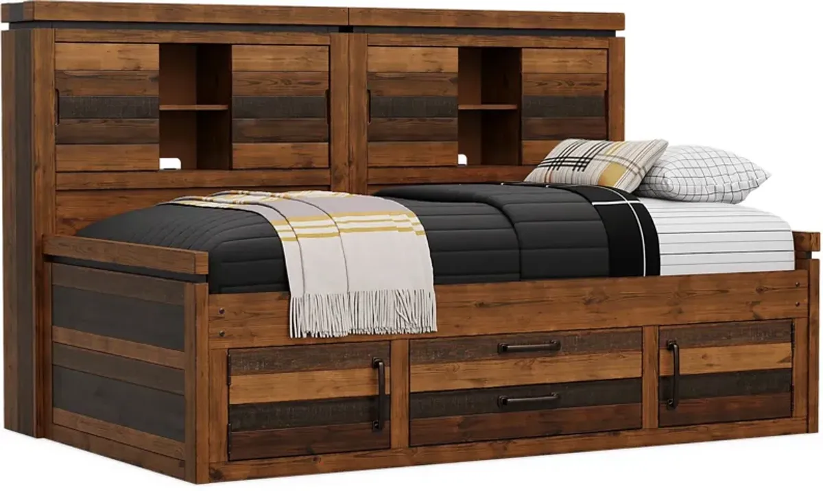 Kids Westover Hills Jr. Brown Twin Bookcase Wall Bed with Storage Side Rail