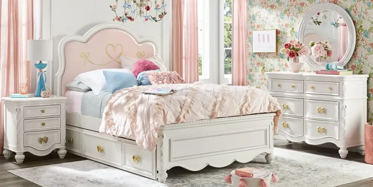 Disney Princess Sparkle White Full Upholstered Panel Bedroom