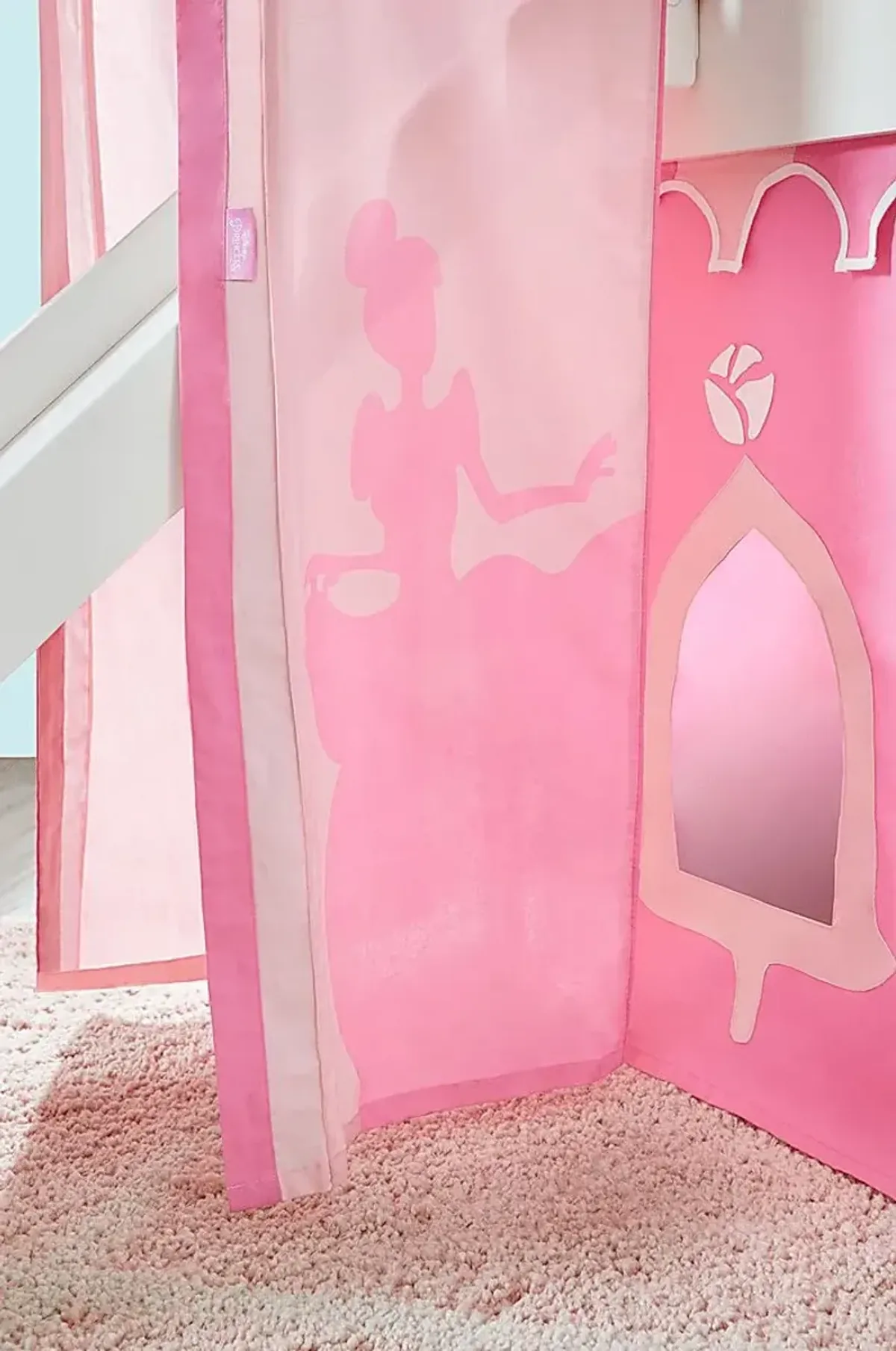 Disney Princess Fairytale White Twin Loft Bed with Slide and Tower