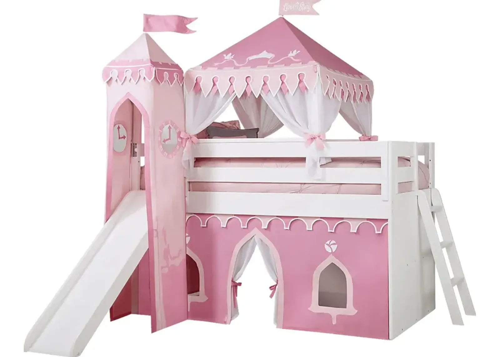 Disney Princess Fairytale White Twin Loft Bed with Slide and Tower