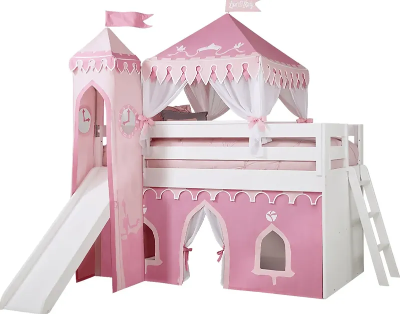 Disney Princess Fairytale White Twin Loft Bed with Slide and Tower