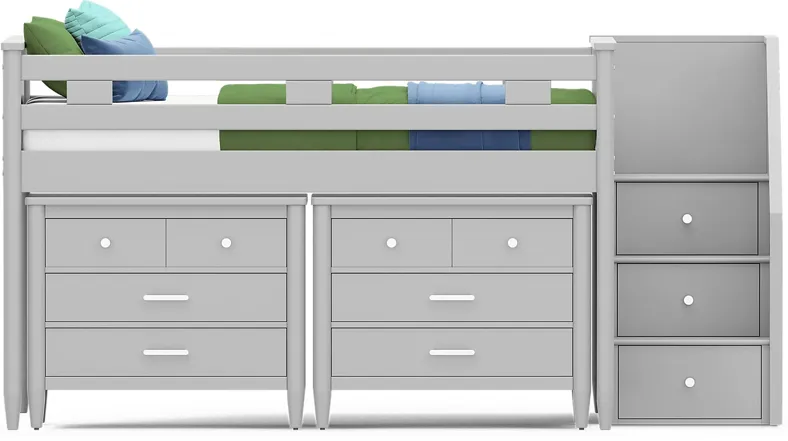 Kids Modern Colors Light Gray Full Step Loft with Loft Chests