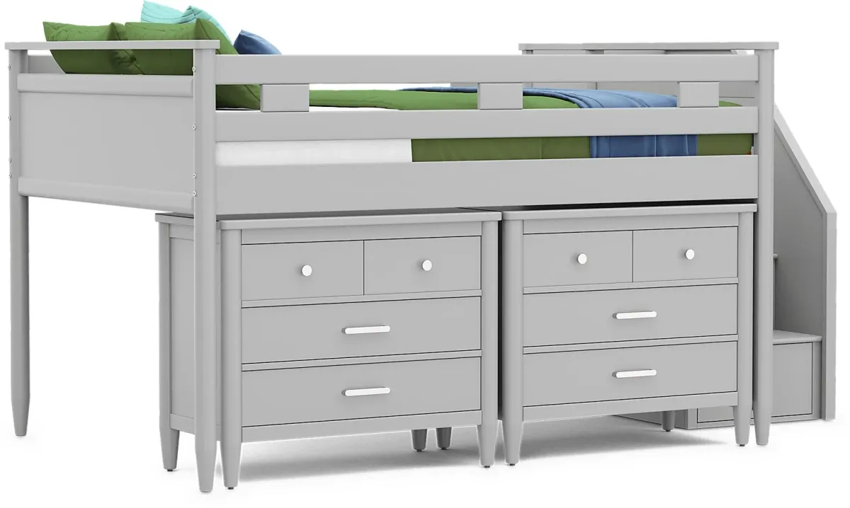 Kids Modern Colors Light Gray Full Step Loft with Loft Chests