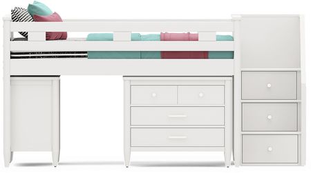 Kids Modern Colors White Full Step Loft with Loft Chests