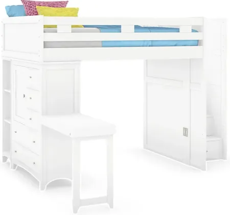 Ivy League 2.0 White Full Step Loft with Chest Bookcase with Desk Attachment