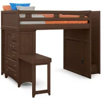 Ivy League 2.0 Walnut Full Step Loft with Chest and Bookcase with Desk Attachment