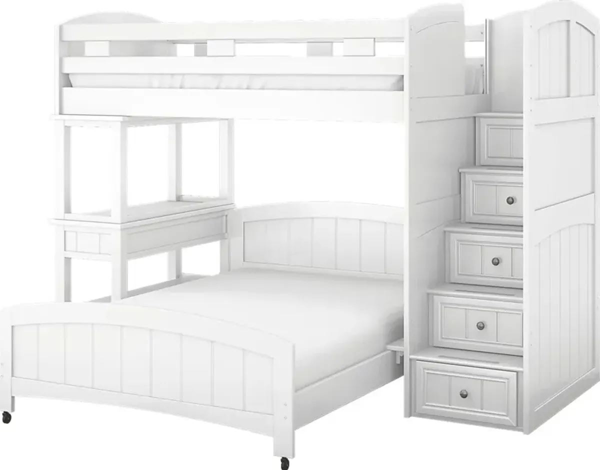 Kids Cottage Colors White Twin/Full Step Bunk Bed with Desk