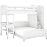 Kids Cottage Colors White Twin/Full Step Bunk Bed with Desk