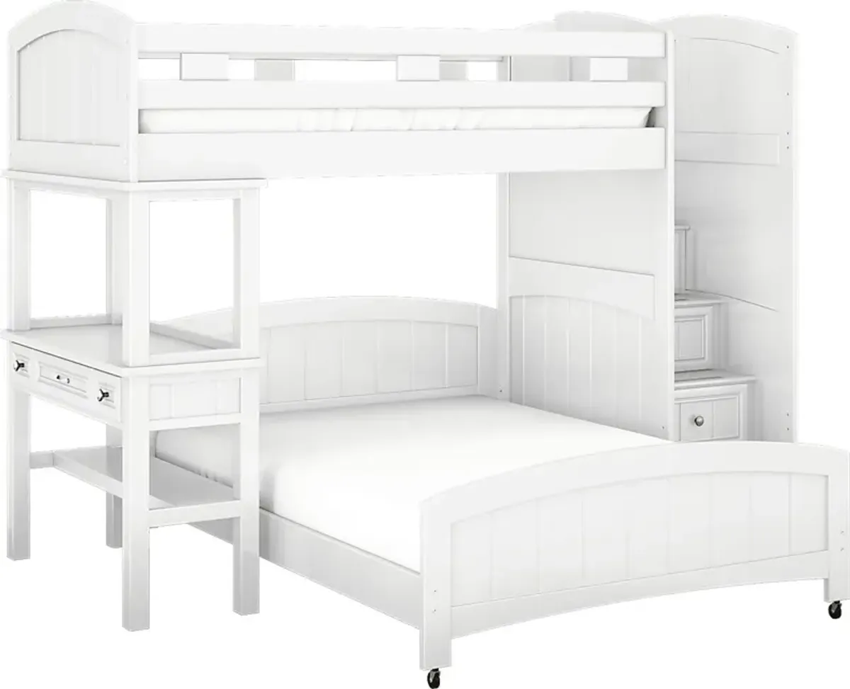 Kids Cottage Colors White Twin/Full Step Bunk Bed with Desk