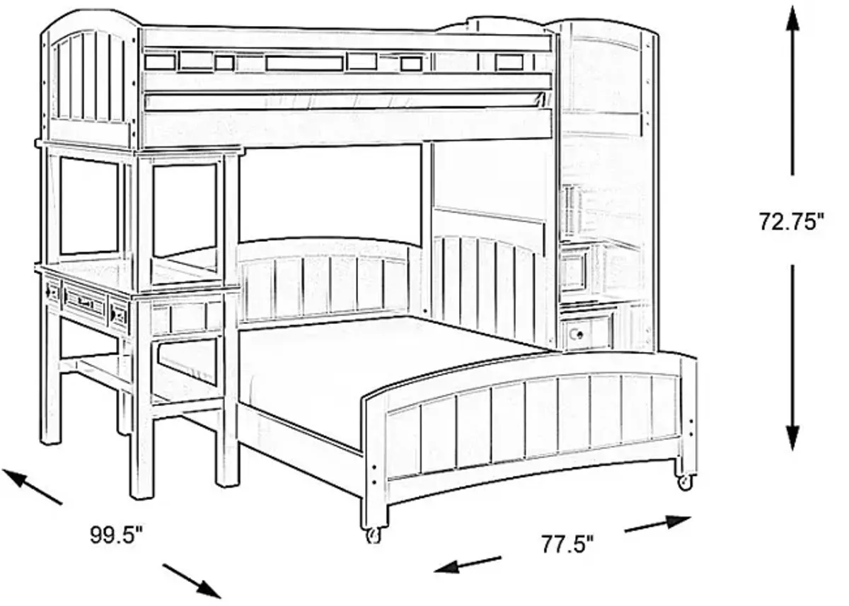 Kids Cottage Colors Black Twin/Full Step Bunk Bed with Desk