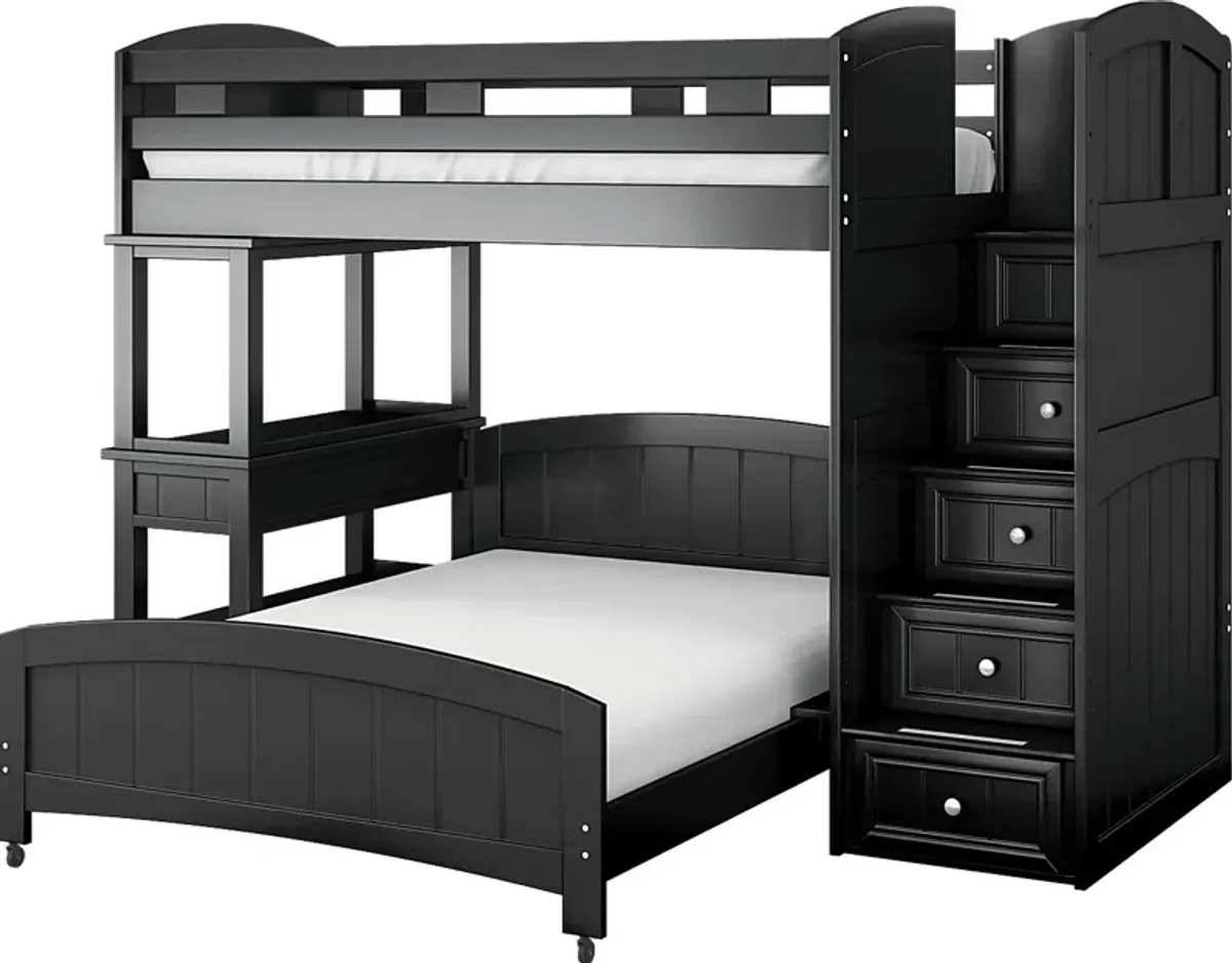 Kids Cottage Colors Black Twin/Full Step Bunk Bed with Desk