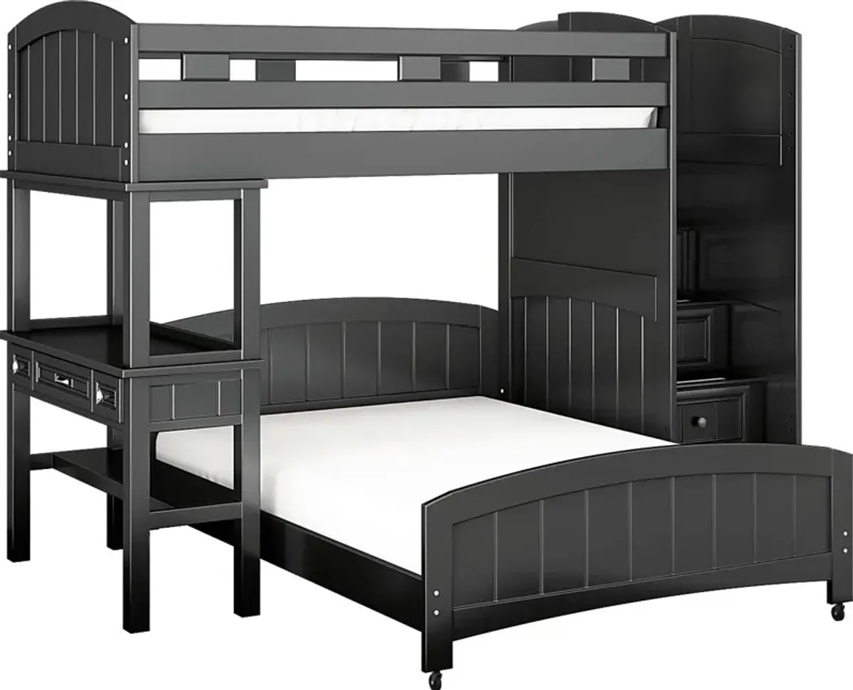 Kids Cottage Colors Black Twin/Full Step Bunk Bed with Desk